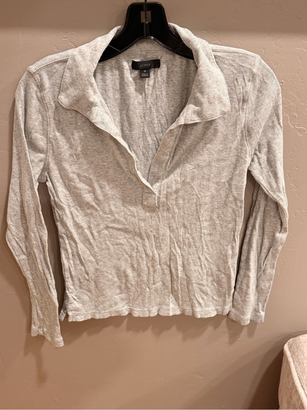 J. Crew Heather Soft‎ Gray Heather Long-Sleeve Ribbed Polo T Shirt #445